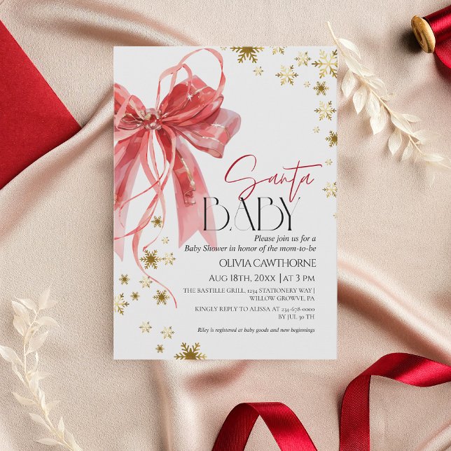Convite Santa Baby Red Gold Christmas Baby Shower (Criador carregado)