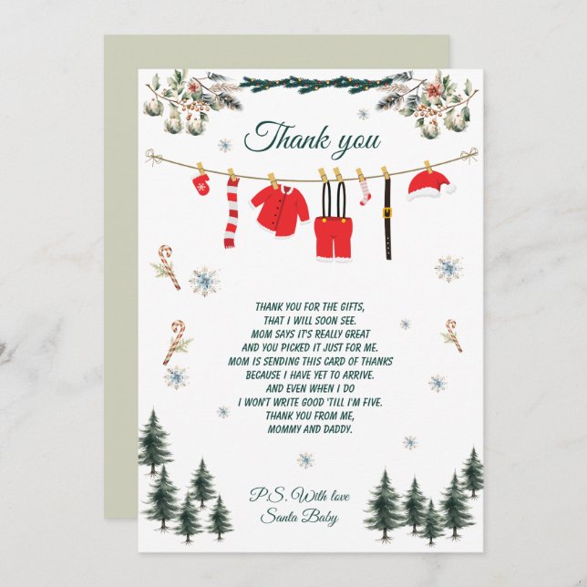 Convite Santa Baby Shower Christmas Theme Thank You Card (Frente/Verso)