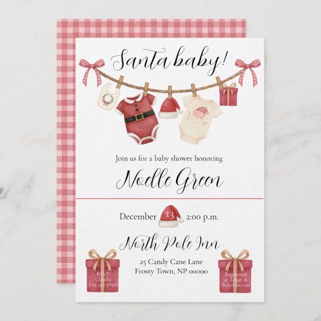 Convite Santa Baby Shower Invitation (Frente/Verso)