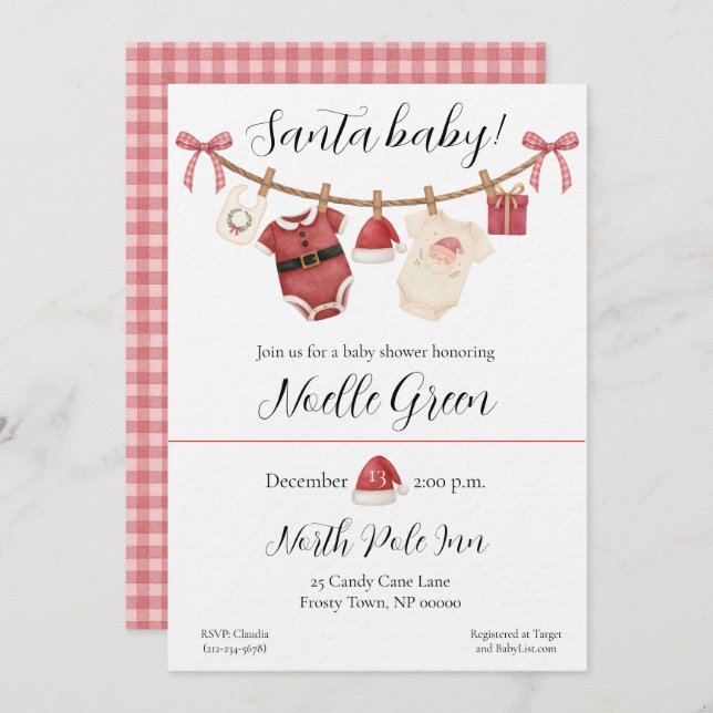 Convite Santa Baby Shower Invitation (Frente/Verso)