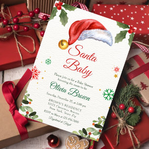 Convite Santa Baby tem Chamada de Festa de Bebê de Natal