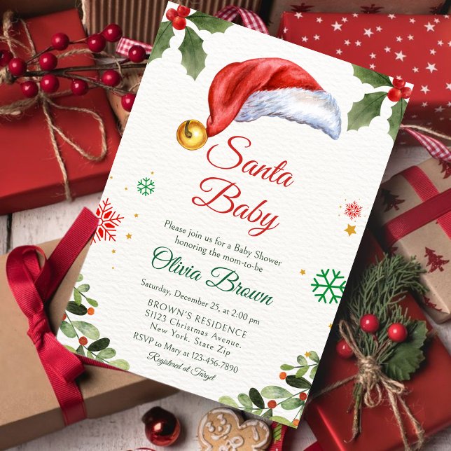 Convite Santa Baby tem Chamada de Festa de Bebê de Natal (Criador carregado)