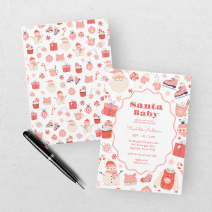 Convite Santa Baby Vermelho e Rosa Churras de Bebê de Nata