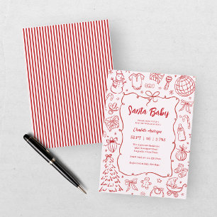 Convite Santa Baby Vermelho Rosa Churras de Bebê de Natal