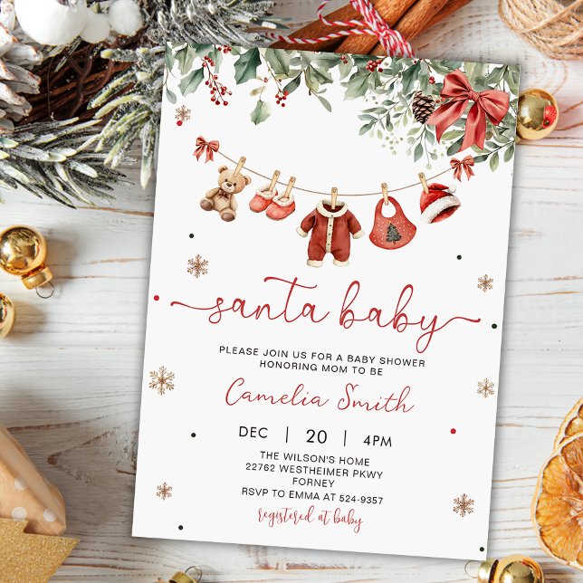 Convite Santa Baby Winter Christmas Baby Shower Invitation (Criador carregado)