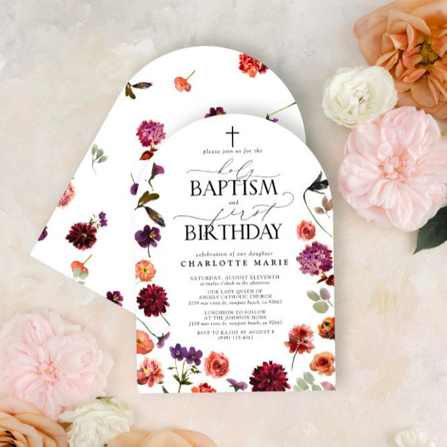 Convite Santa Batismo e primeiro aniversario Watercolor Fl (Criador carregado)