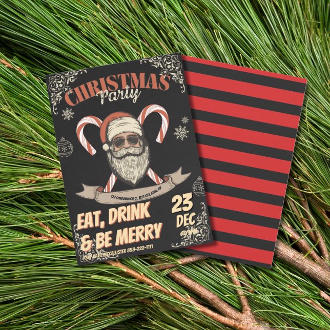 Convite Santa Christmas Party Vintage Red  (Criador carregado)