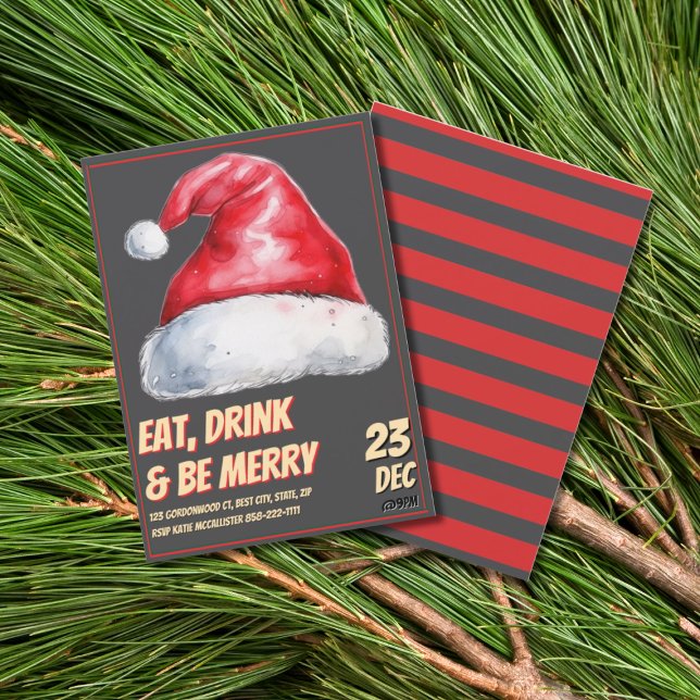 Convite Santa Christmas Party Vintage Red  (Criador carregado)
