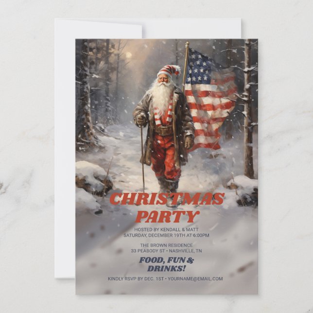 Convite Santa Claus Christmas American Flag (Frente)