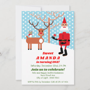 Convite Santa Claus e Rudolph Primeira Festa de aniversári
