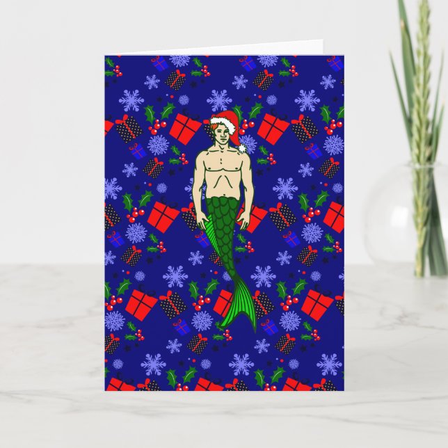 Convite santa claus redhead merman feio xmas mermaid prese (Frente)