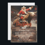 Convite Santa Claus Rodeo<br><div class="desc">bol santa claus art,  boi arena country ranch,  rodeio de vaca animal,  rodeio esportivo vermelho,  desenho animado de inverno,  ilustração de natal natalícia,  pintura touro santa claus</div>