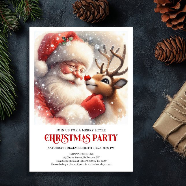 Convite Santa Claus Rudolph Christmas Joyful Winter Party  (Santa Claus Rudolph Christmas Joyful Winter Party Invitation

)