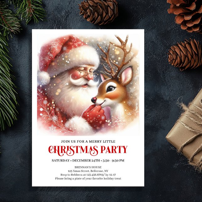 Convite Santa Claus Rudolph Holiday Magic Cozy Winter Part (Santa Claus Rudolph Holiday Magic Cozy Winter Party Invite

)