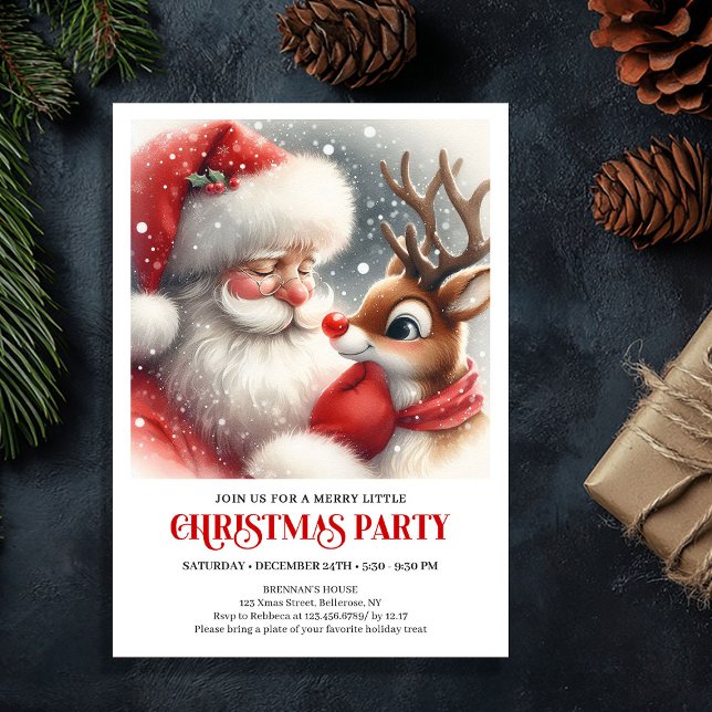 Convite Santa Claus Rudolph Holiday Winter Party Celebrate (Santa Claus Rudolph Holiday Winter Party Celebration Invitation

)