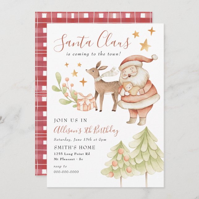Convite Santa Claus Rudolph Kids Holiday Festa de aniversá (Frente/Verso)