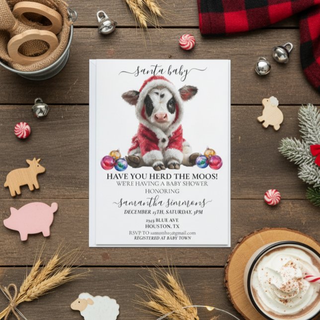 Convite Santa Cow Calf Christmas Holiday Baby Shower  (Criador carregado)