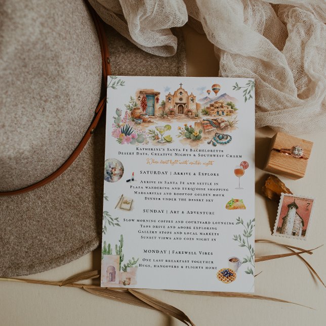 Convite Santa Fe New Mexico Bachelorette Weekend Itinerary (Criador carregado)