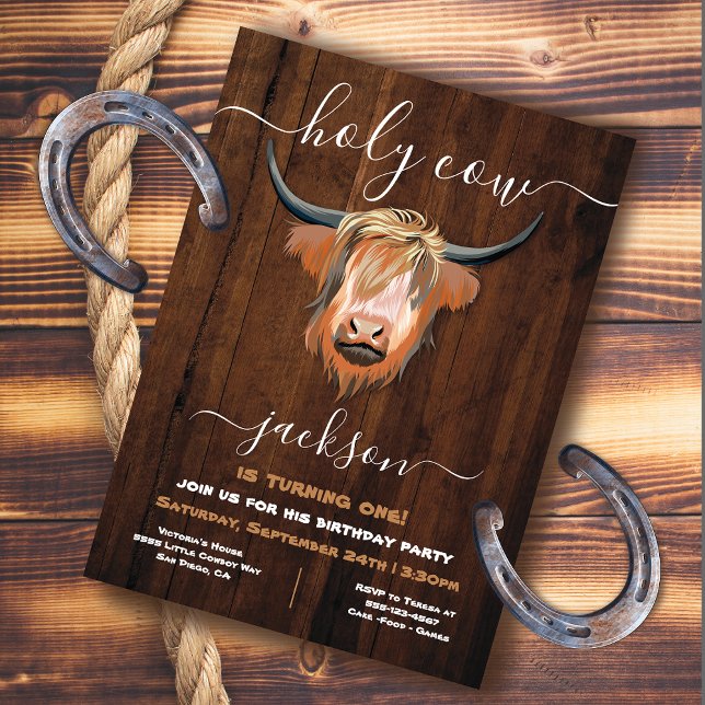 Convite Santa Festa de aniversário russa da Vaca Highland (Criador carregado)