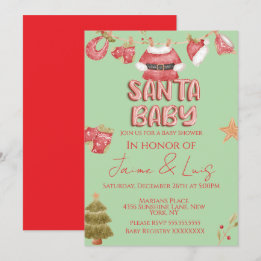 Convite Santa Girl Boy Holiday Green Baby Shower  