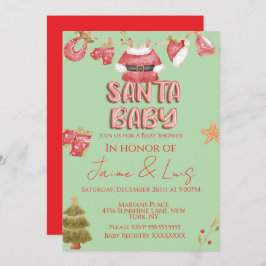 Convite Santa Girl Boy Holiday Green Baby Shower