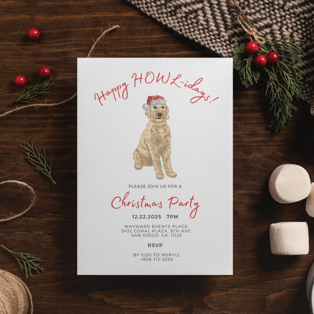 Convite Santa Golden Doodle Watercolor Christmas Party (Criador carregado)