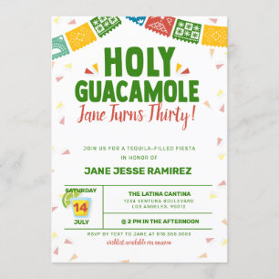 Convite Santa Guacamole aniversário de 30 anos Fiesta