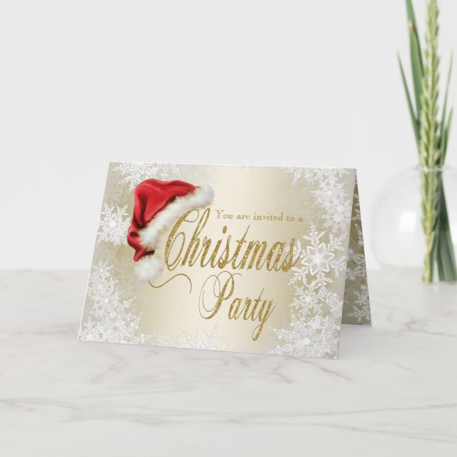 Convite Santa Hat Snowflake Christmas Party Invitation (Frente)