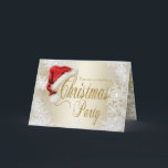 Convite Santa Hat Snowflake Christmas Party Invitation<br><div class="desc">Corporate Christmas party invitation card with cute red Santa hat and elegant gold glitter Christmas Party script on a beautiful white and gold snowflake background. You can easily customize this beautiful Christmas party invitation card for your event by simply adding your details to the inside. This is a printed design...</div>