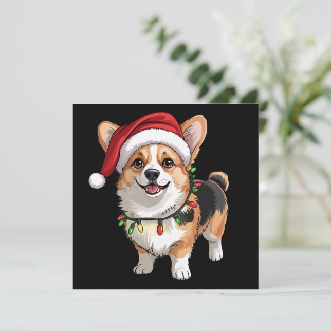Convite Santa Pembroke Welsh Corgi Christmas Tree Lights  (Em pé/Frente)