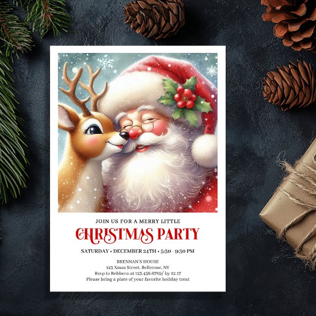 Convite Santa Rudolph Traditional Christmas Party Invite (Santa Rudolph Traditional Christmas Party Invite)