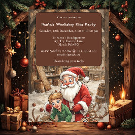 Convite Santa’s Workshop Kids North Pole Christmas Party 