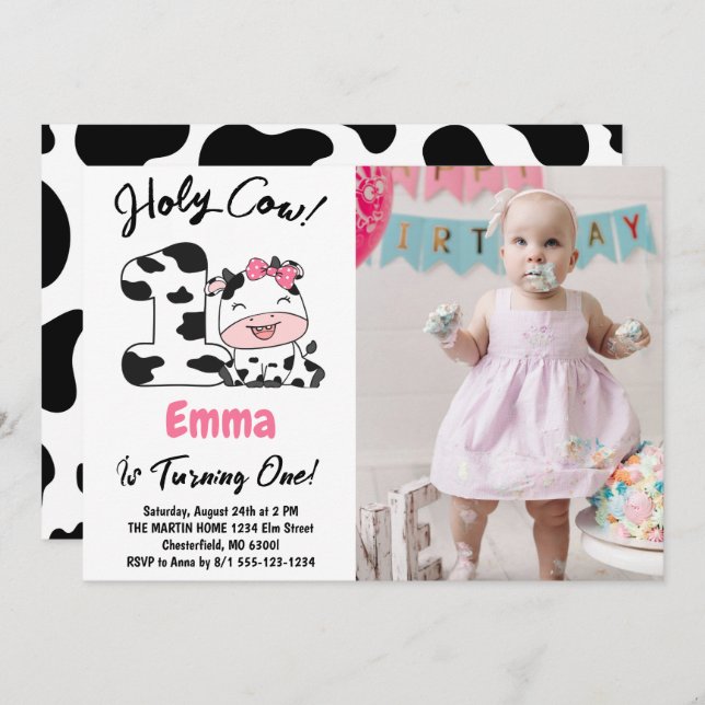 Convite Santa vaca, eu sou uma primeiro aniversario (Frente/Verso)