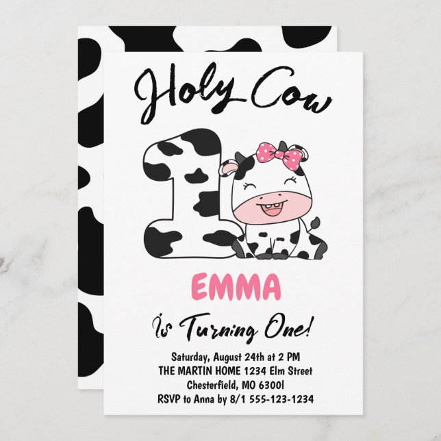 Convite Santa vaca, eu sou uma primeiro aniversario (Frente/Verso)