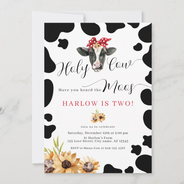 Convite Santa Vaca Fazenda Campo de girassol Aniversário (Frente)