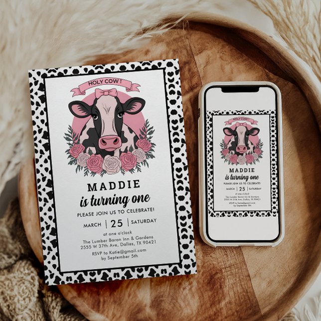 Convite Santa vaca, sou um primeiro aniversario de Cowgirl (Criador carregado)