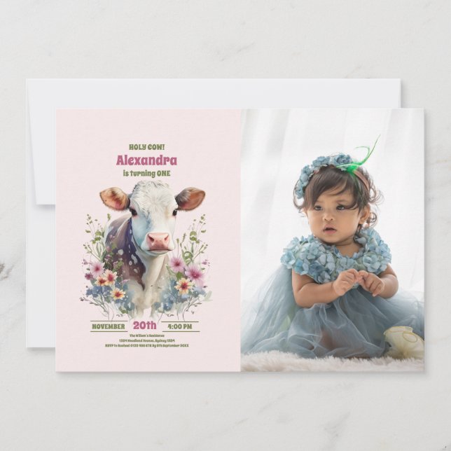 Convite Santa vaca, sou uma primeiro aniversario de vaca (Frente)