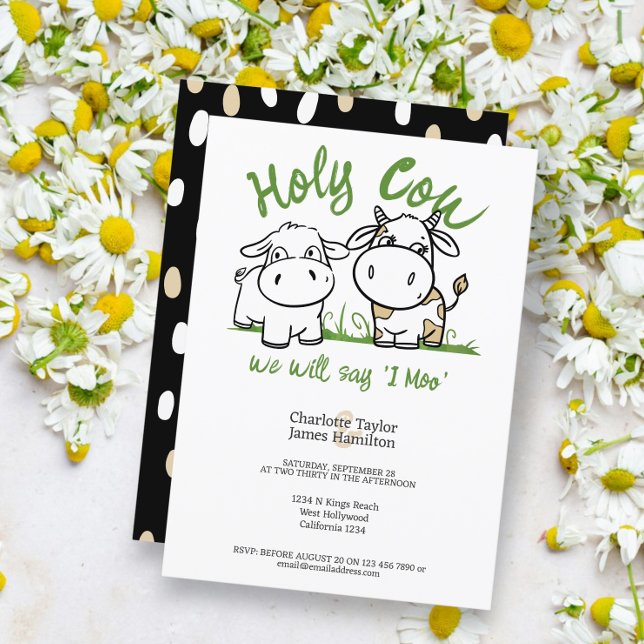 Convite Santa Vaca Vamos Dizer Que Eu Mato Casamento (Holy Cow We Will Say I Moo Wedding Invitations from Ricaso. Cute cow couple with funny pun saying)