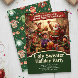 Convite Santa's List Ugly Sweater Holiday Party Dramatic 
