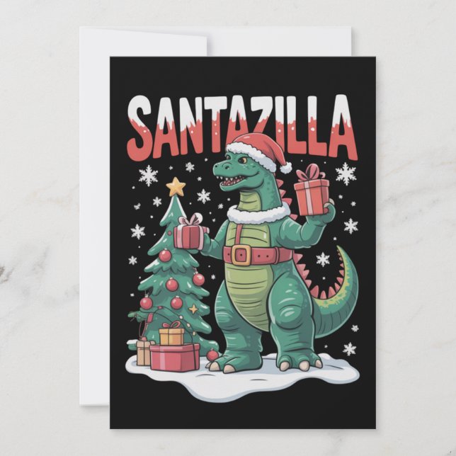 Convite Santazilla Monstro Japonês Kaiju Natal Dinossauro (Frente)