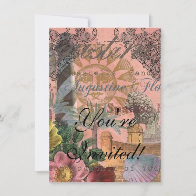 Convite santo augustine florida viagem antiquada arte (Frente)