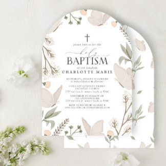 Convite Santo Batismo Borboletas Aquarela Neutro Floral
