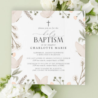 Convite Santo Batismo Borboletas Aquarela Neutro Floral