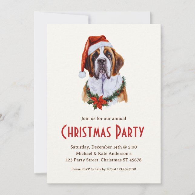 Convite Santo Bernard Dog numa festa de Natal do Papai Noe (Frente)