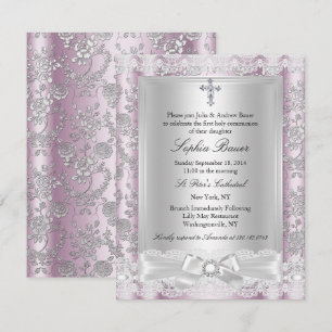 Convite Santo Comunhão Pretty Bow rosa 3