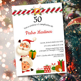 Convite Santo Espanhol e Sra. Claus Natal 50º Aniversário 