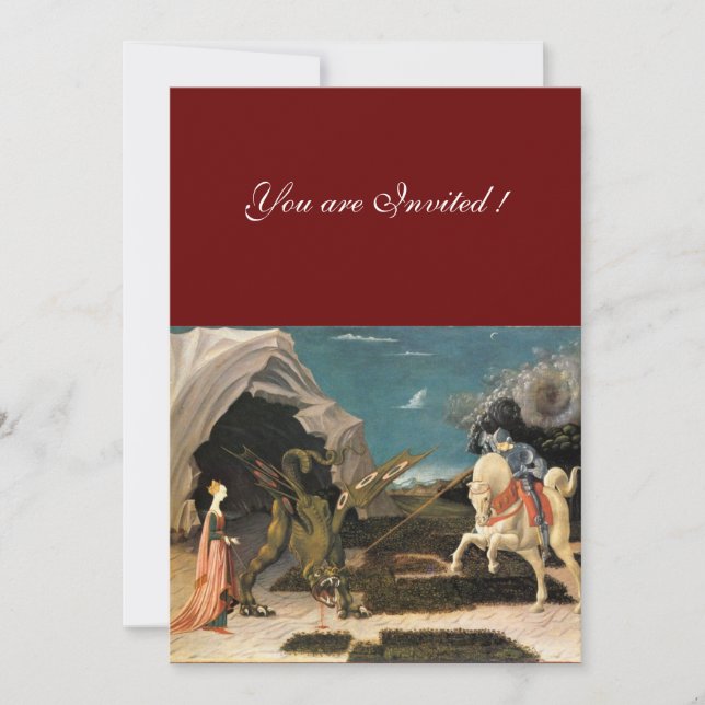 Convite SANTO GEORGE E DRAGÃO, castanho, vermelho azul pre (Frente)