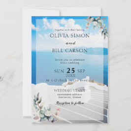 Convite Santorini, casamento de destino personalizável da