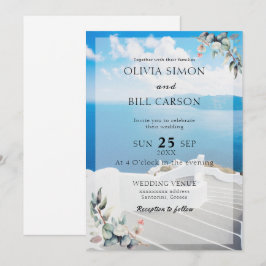 Convite Santorini, casamento de destino personalizável da