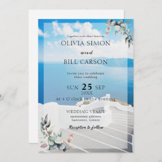 Convite Santorini, casamento de destino personalizável da